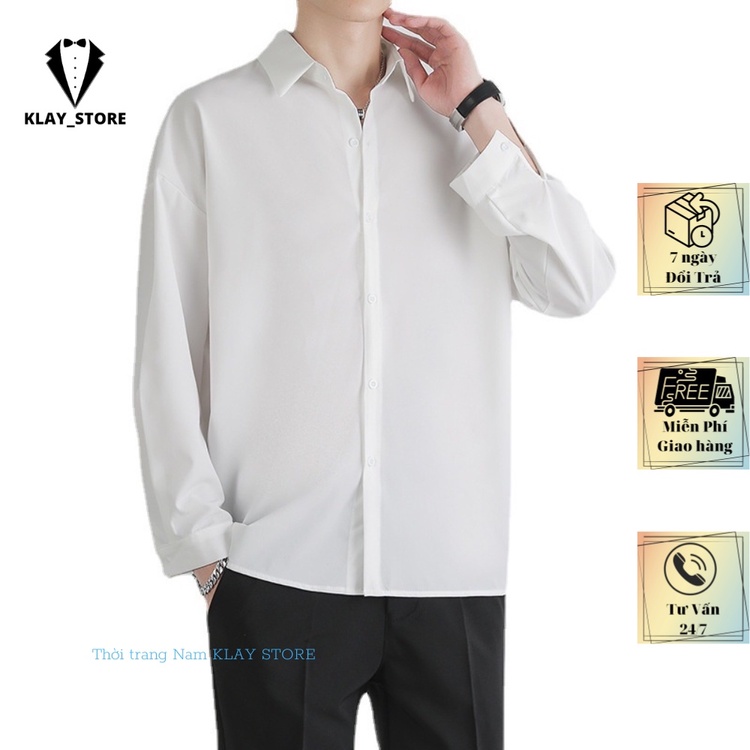 Áo Sơ Mi Nam Giấu Cúc Dài Tay, Áo Sơ Mi Nam Hàn Quốc Vải Lụa Mềm Mịn Cao Cấp Klay Store