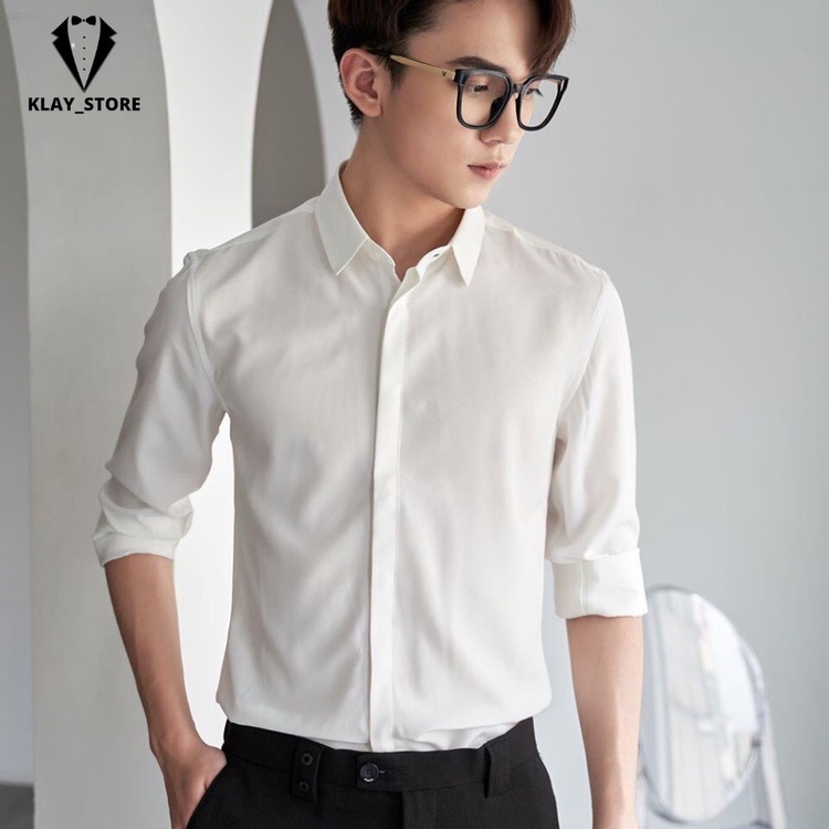 Áo Sơ Mi Nam Giấu Cúc Dài Tay, Áo Sơ Mi Nam Hàn Quốc Vải Lụa Mềm Mịn Cao Cấp Klay Store