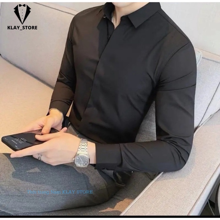 Áo Sơ Mi Nam Giấu Cúc Dài Tay, Áo Sơ Mi Nam Hàn Quốc Vải Lụa Mềm Mịn Cao Cấp Klay Store