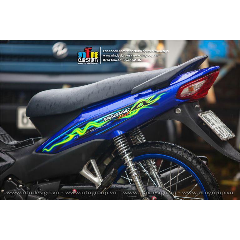 Bi Decal [Siêu Sale] TEM RỜI mẫu lửa xanh lá đen cho WAVE Alpha 110 xanh gp - tem nổi bật  2023