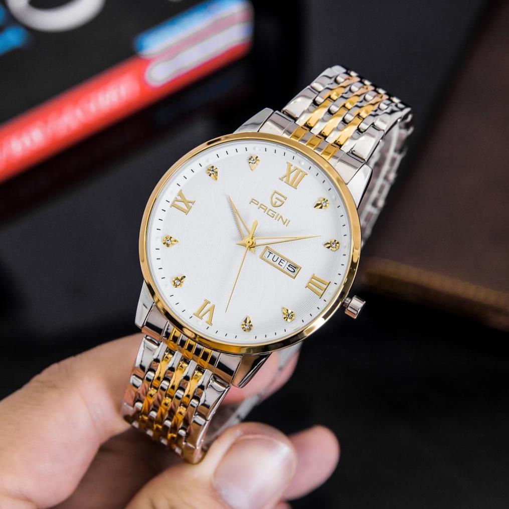 Đồng Hồ Nam Pagini PA5588 kim dạ quang, dây thép cao cấp mặt kính đính đá tinh tế sang trọng Full Bo