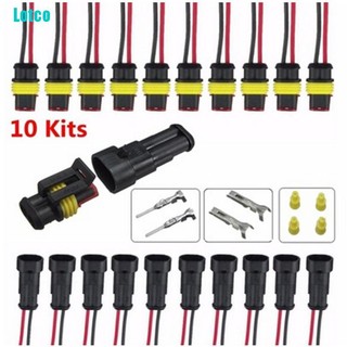 Lotco 10 Kits 2 Pin Way Sealed Waterproof Electrical Wire Connector Plug Car Auto Sets