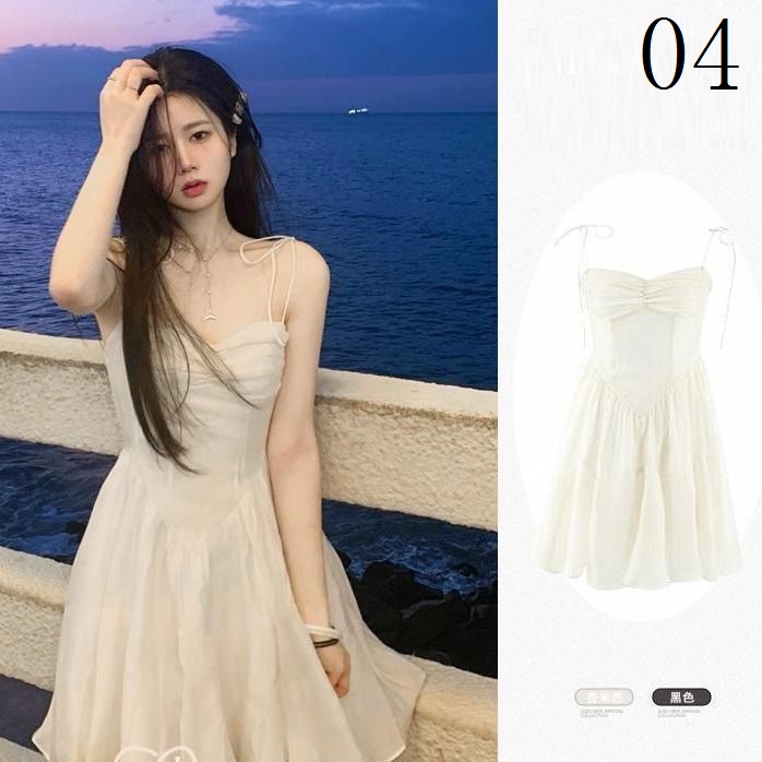 Đầm Nữ Hai Dây Nhấn Eo Màu Trắng Phong Cách Pháp Lãng Mạn Thời Trang Mùa Hè Xinh Xắn