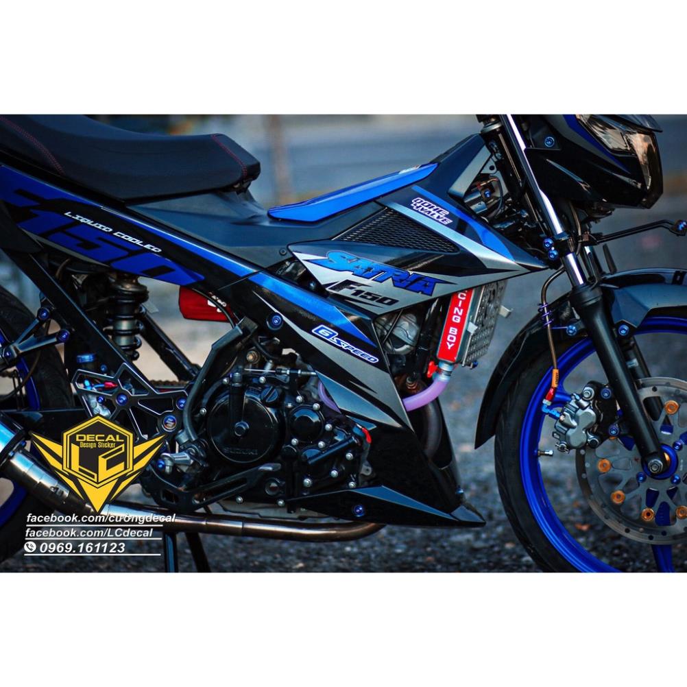 Bi Decal Tem rời Satria F150 xanh xám dán xe đen