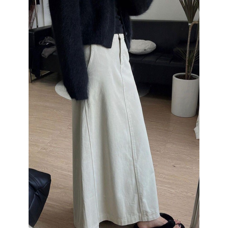 Chân Váy Denim Dài Lưng Cao Xẻ Tà Thời Trang Xuân Hè Mới Cho Nữ