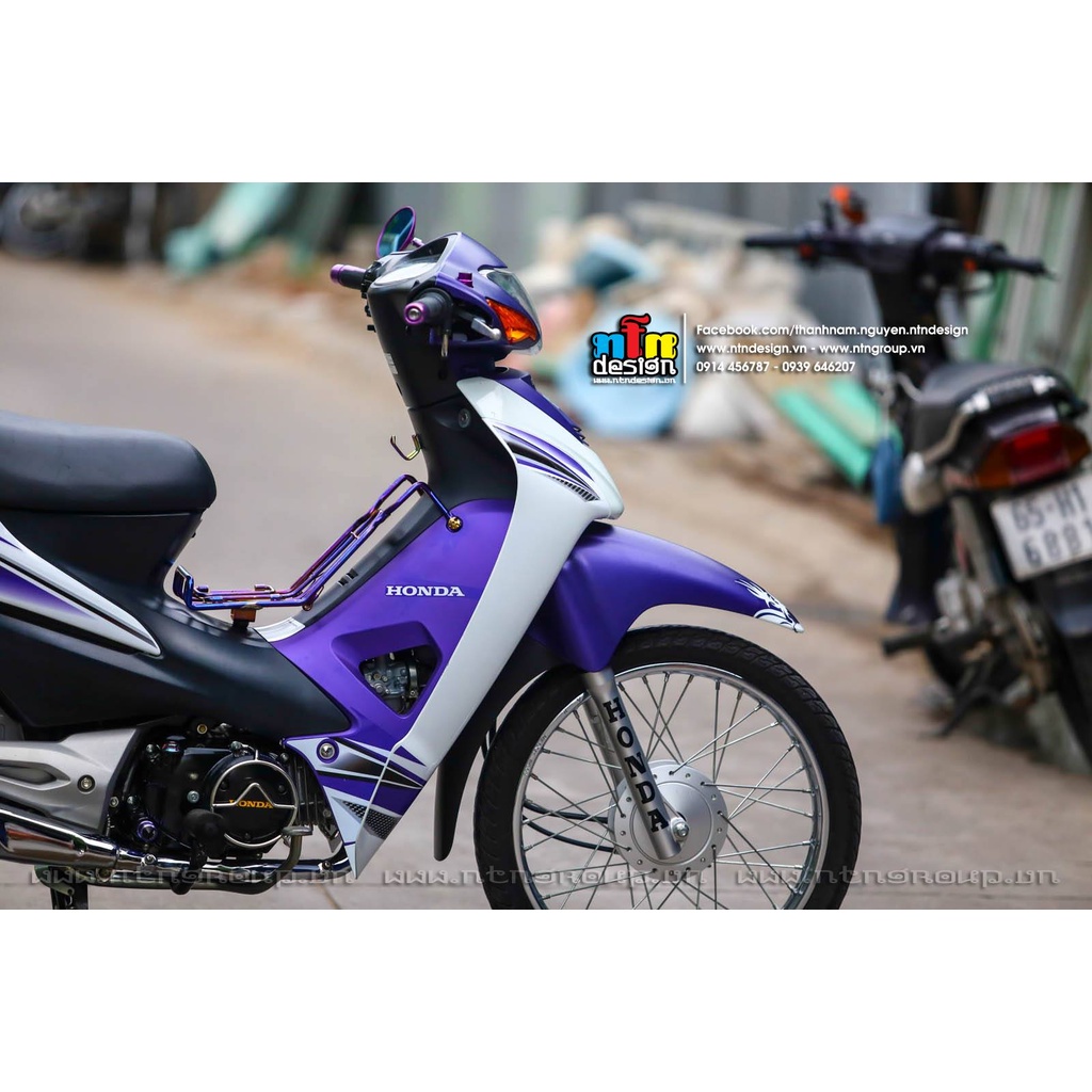 Bi Decal Tem Rời Dán Xe Wave 100 2015 Tím Trắng Chữ Alpha