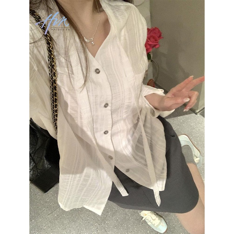 Áo Sơ Mi Cổ V Tay Dài Cột Dây Đơn Giản Thoải Mái Phong Cách Pháp Thời Trang Mùa Hè Mới Cho Nữ