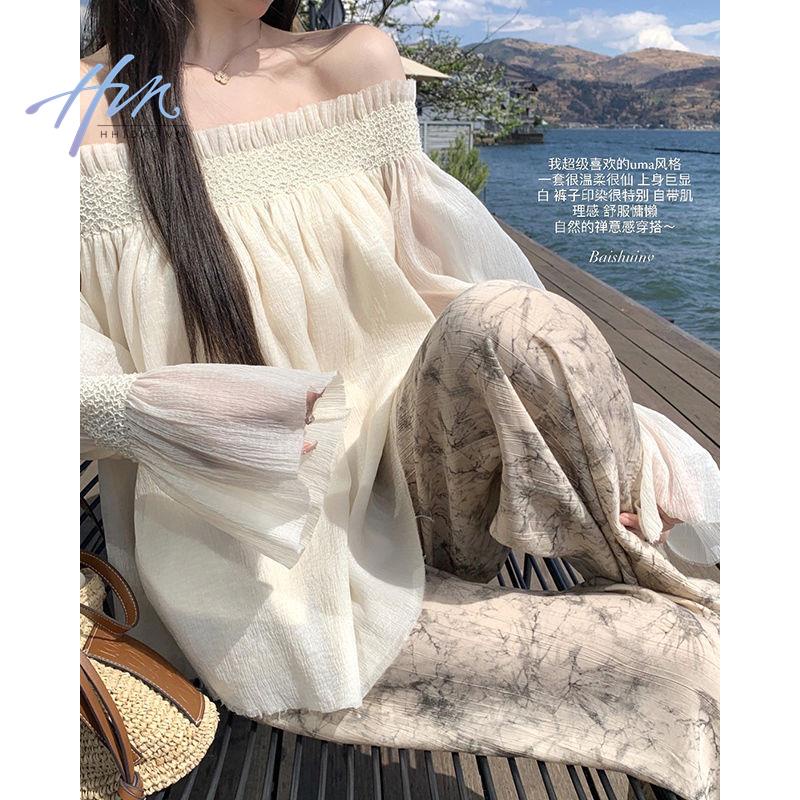 Áo Kiểu Trễ Vai Dáng Xòe Ôm Sát Chống Nắng Thời Trang Mùa Hè Quyến Rũ Cho Nữ