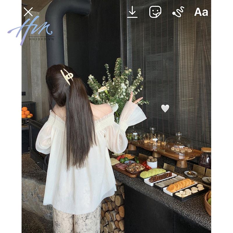 Áo Kiểu Trễ Vai Dáng Xòe Ôm Sát Chống Nắng Thời Trang Mùa Hè Quyến Rũ Cho Nữ