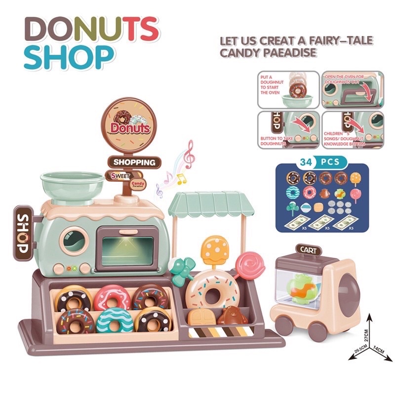ĐỒ CHƠI NHẬP VAI BÁN HÀNG TIỆM BÁNH DONUT CỦA BÉ 34 CHI TIẾT 🍩 🍭 🧁