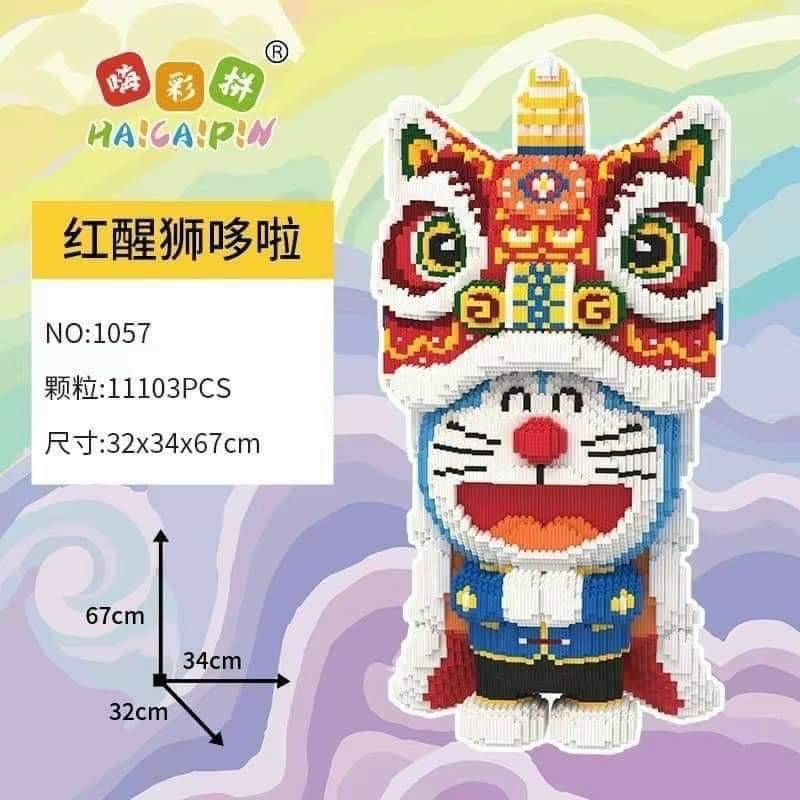 Bộ xếp hình lego mẫu Doraemon đội lân 67cm