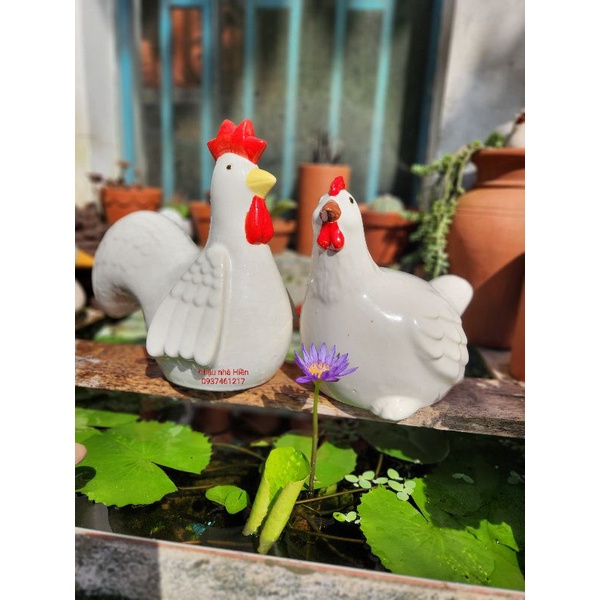 Gà đất nung tráng men trang trí sân vườn, tiểu cảnh (size đại)