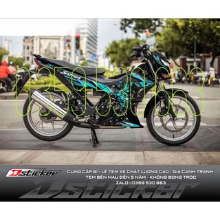 Bi decal tem rời dán xe raider fi mẫu samurai đen xanh ngọc new