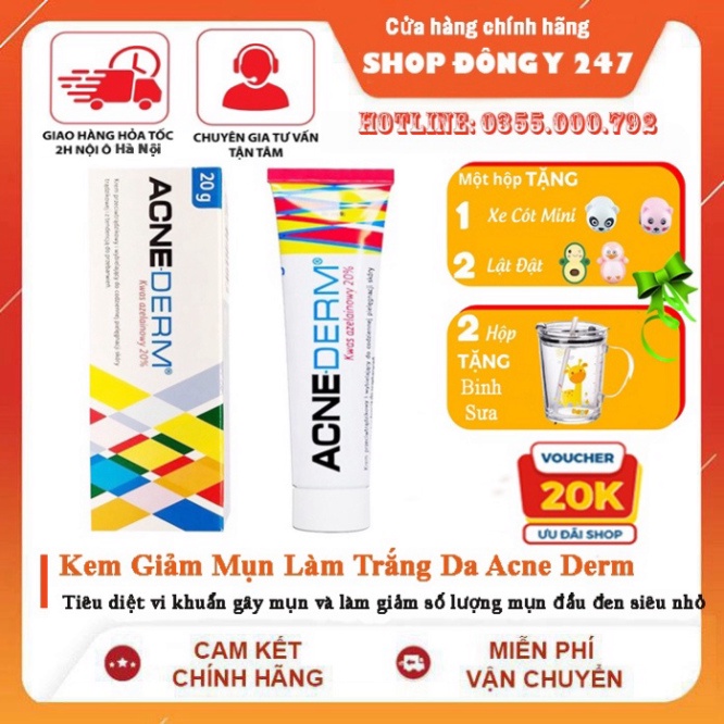 Kem Giảm Mụn Làm Trắng Da Acne Derm 20% Azelaic 20g hàng nội địa balan (bill sau)