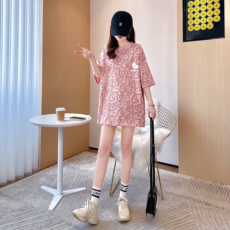 Áo Thun Tay Ngắn Cổ Tròn In Họa Tiết Trái Tim Phong Cách Hàn Quốc Thời Trang Mùa Hè Mới Cho Nữ