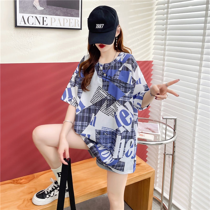 Áo Thun Tay Ngắn Cổ Tròn Dáng Rộng In Chữ Màu Tương Phản Phong Cách Hàn Quốc Thời Trang Mùa Hè Mới Cho Nữ