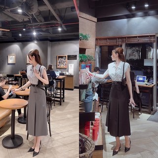 Sỉ set áo sơ mi phối chân váy 2 màu cho nữ qs95075