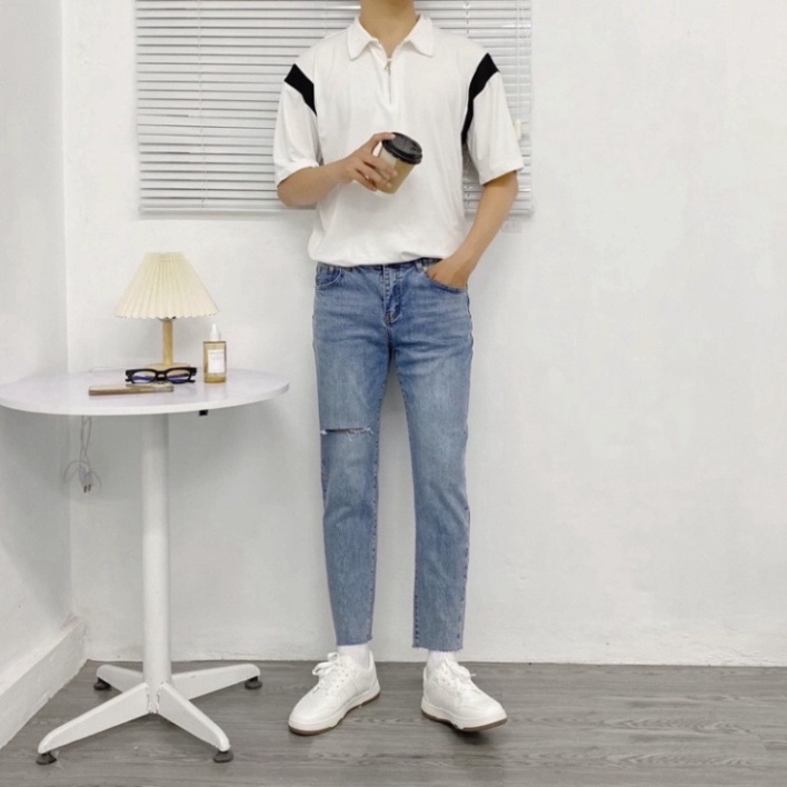 Quần Jean Nam Xanh Rách Đùi co giãn Ôm From Tôn Dáng Chuẩn, quần bò Nam make up cao cấp Athena đẹp tuyệt a256 a a124 | BigBuy360 - bigbuy360.vn