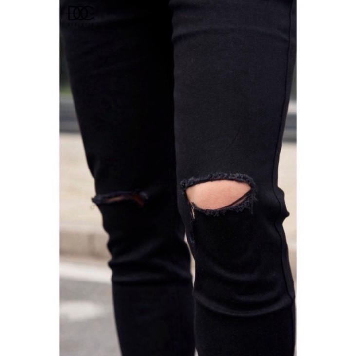 Quần Jean Dài Nam Rách Gối màu đen Chất Bò cao cấp co và giãn 4D đẹp tuyệt vời , From Dáng SkinnY