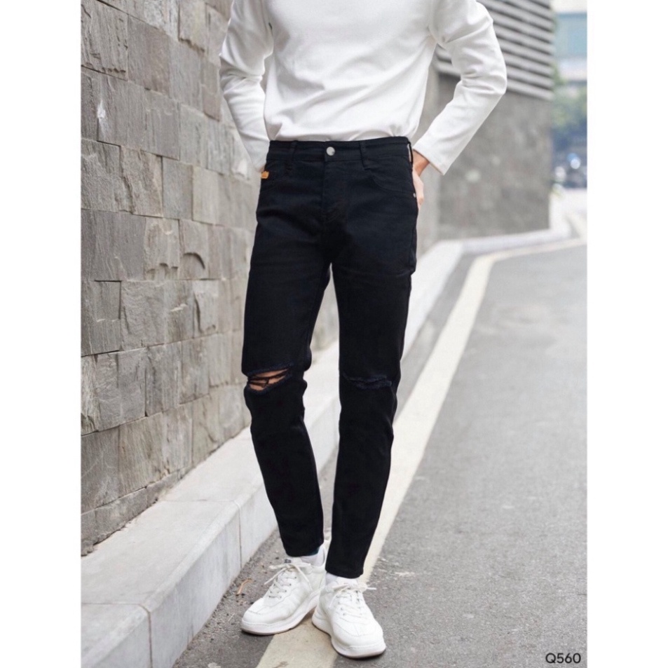 Quần Jean Dài Nam Rách Gối màu đen Chất Bò cao cấp co và giãn 4D đẹp tuyệt vời , From Dáng SkinnY | BigBuy360 - bigbuy360.vn