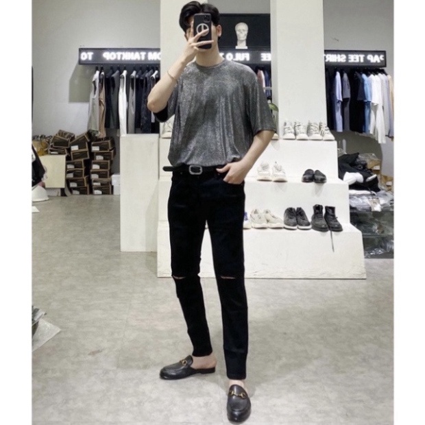 Quần Jean Dài Nam Rách Gối màu đen Chất Bò cao cấp co và giãn 4D đẹp tuyệt vời , From Dáng SkinnY | BigBuy360 - bigbuy360.vn
