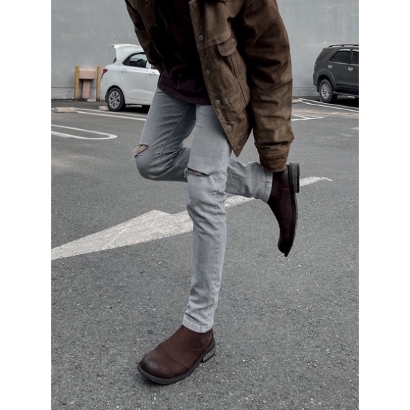 QUẦN JEANS NAM SKINNY XÁM TRO RÁCH GỐI TALURETRO a124 | BigBuy360 - bigbuy360.vn