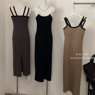 Đầm 2 dây thun xẻ sau chất vải siêu xịn