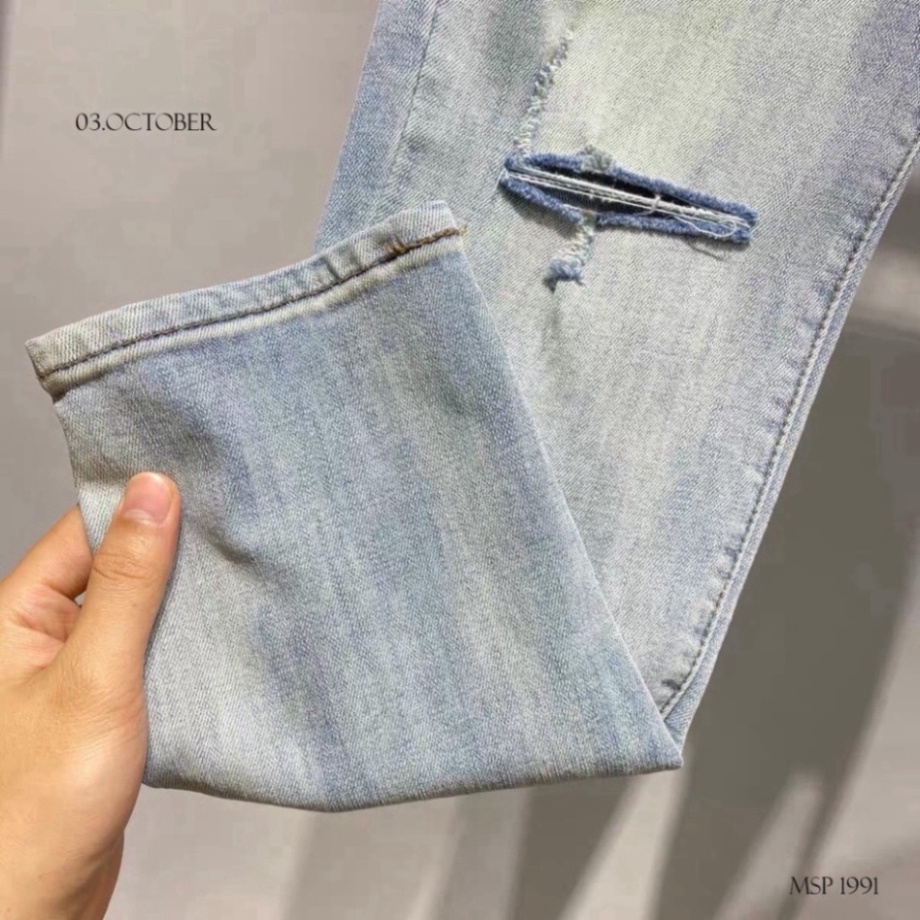 Quần Jeans Nam Xanh Trắng Rách Gối Chất Bò co giãn korea a256 a32 a124 a145