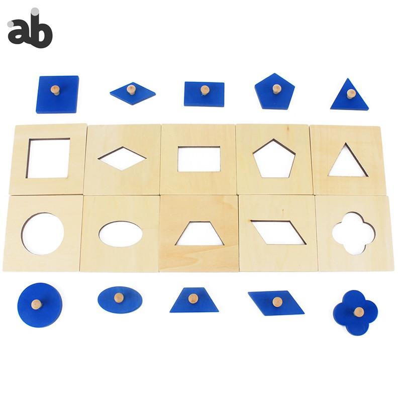 10 Chiếc Họ Phiên Bản Gỗ Montessori Màu Xanh Hình Dạng Học Bảng Điều Khiển/Insets Bằng Chốt Cảm Quan Đồ Chơi Cho Trẻ Em
