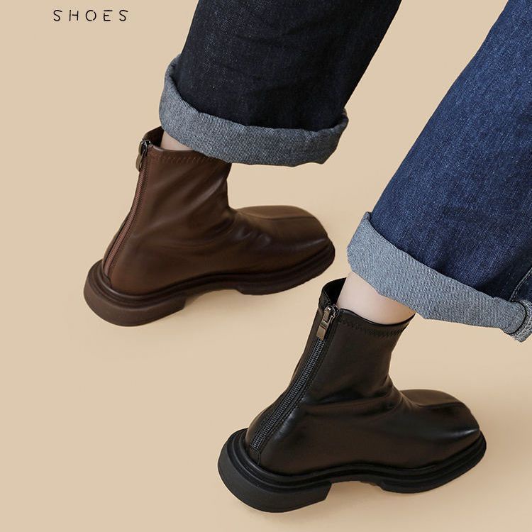 ✟Plus Nhung Anh Giày Bốt Martin Nữ Cổ Ngắn 2023 Mới Tất Thun