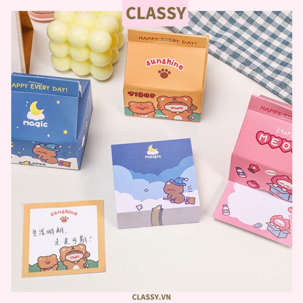 Classy Hộp giấy note, giấy chú thích hình hộp sữa, có khe rút tiện nghi PK1520