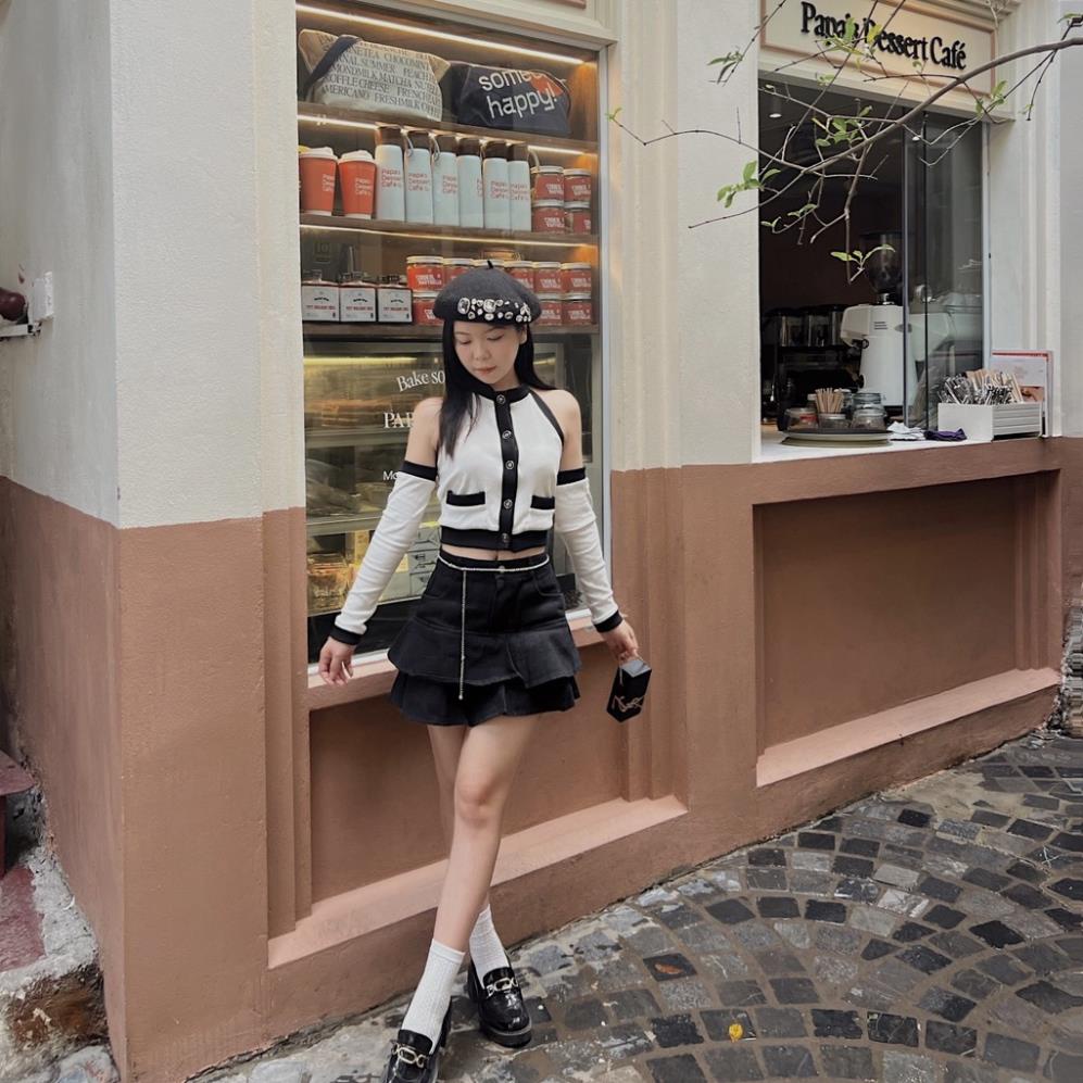 Áo yếm crop top thiết kế viền sang chảnh tay dài Yuri Top