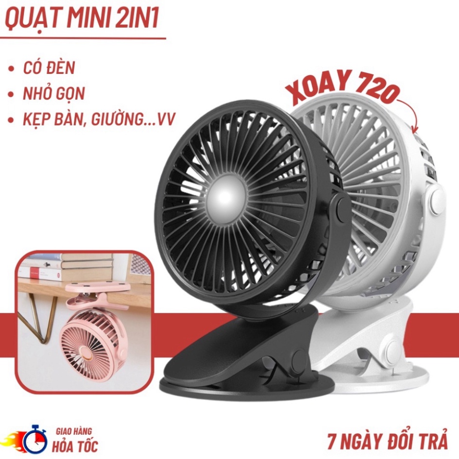 Quạt mini kẹp bàn, Quạt kẹp bàn xoay 360 độ Pin Tích Điện Chân Kẹp Bàn, Kẹp Xe Đẩy - pin sạc, 3 cấp độ - QK1 NEW NEW