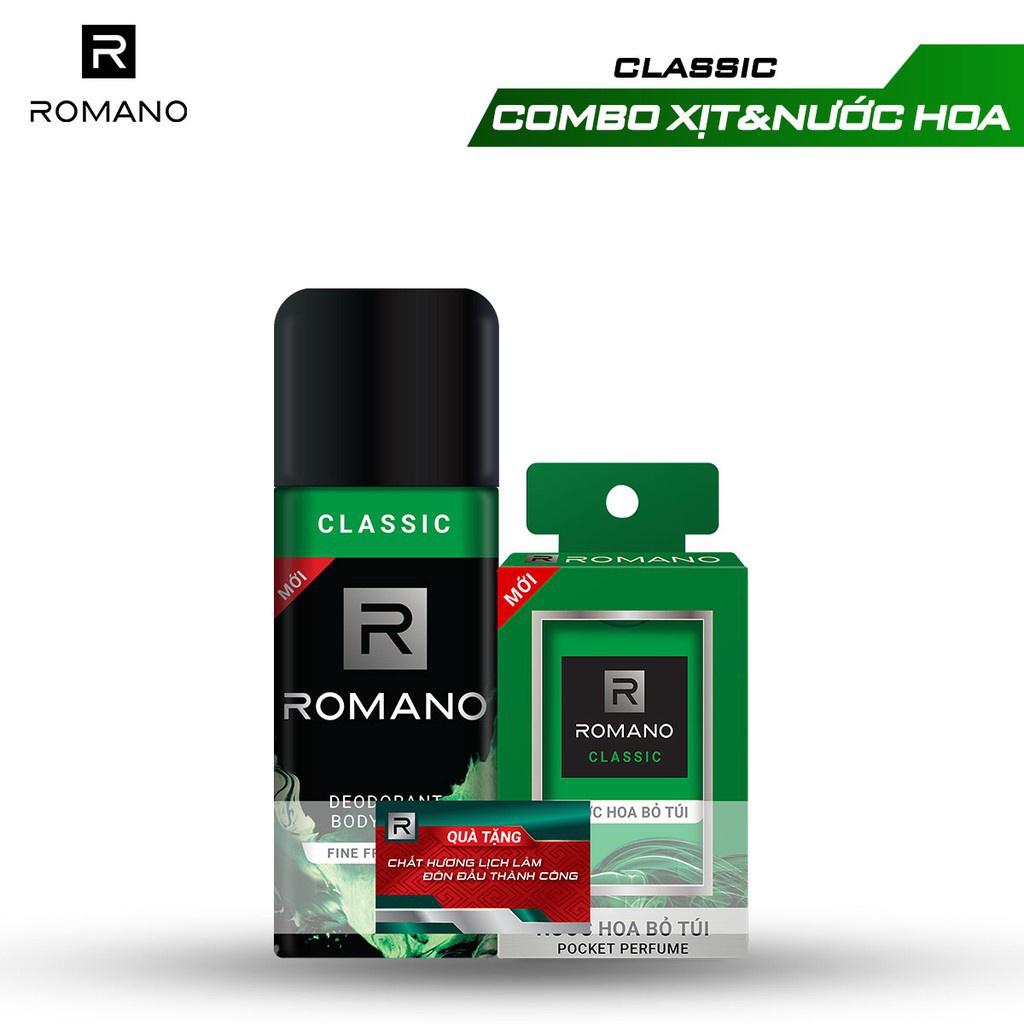 Combo Xịt khử mùi Romano 150ml + Nước hoa bỏ túi 18ml - Hương Classic