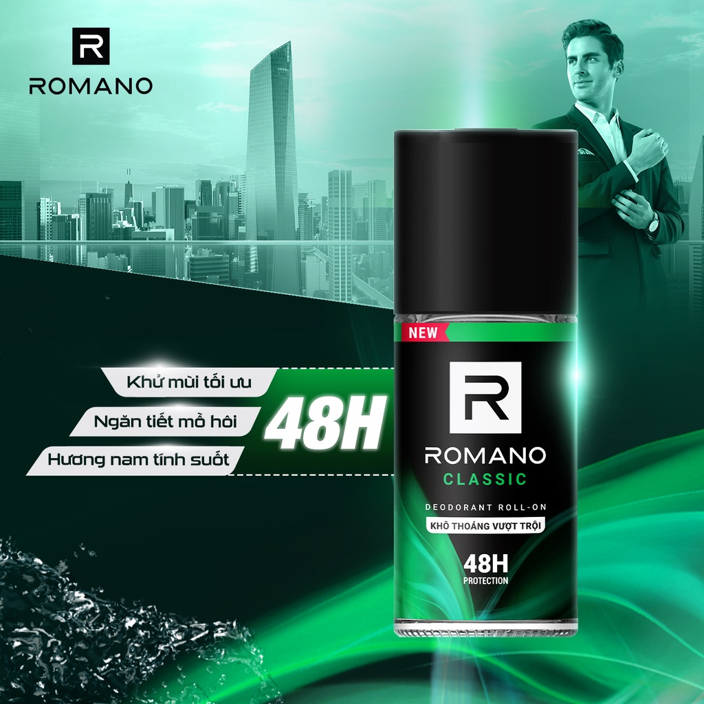 Lăn khử mùi nam kháng khuẩn & khô thoán cả ngày Romano 50ml/chai - 4 mùi có sẵn | BigBuy360 - bigbuy360.vn