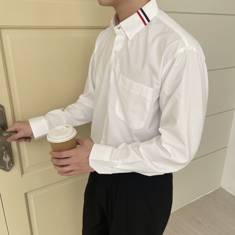 Áo sơ mi Nam viền cổ 3 sọc, dáng suông, chất liệu oxford ít nhăn, thoáng mát [Delwyn Overfit Shirt]