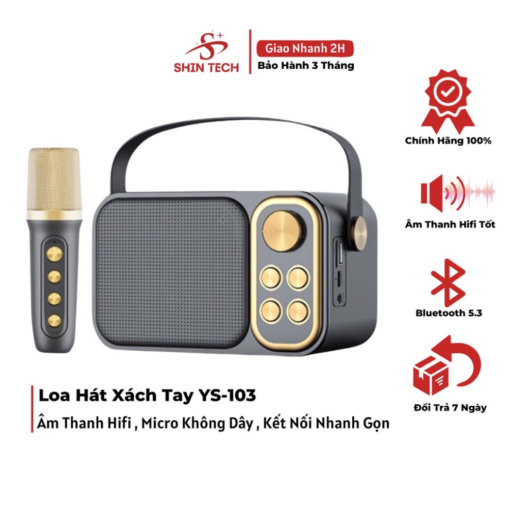 Loa Karaoke Bluetooth YS-103 Kèm 1 Micro Không Dây, Âm Thanh Siêu Hay, Thiết Kế Sang Trọng Nhỏ Gọn Tiện Lợi-ShinTech