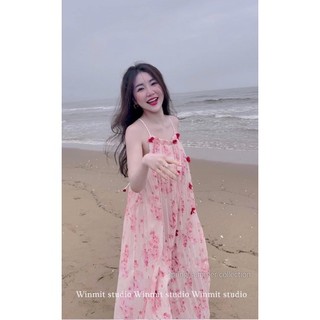 ĐẦM MIDI HỒNG 2S CỘT HOA NỔI 🤍