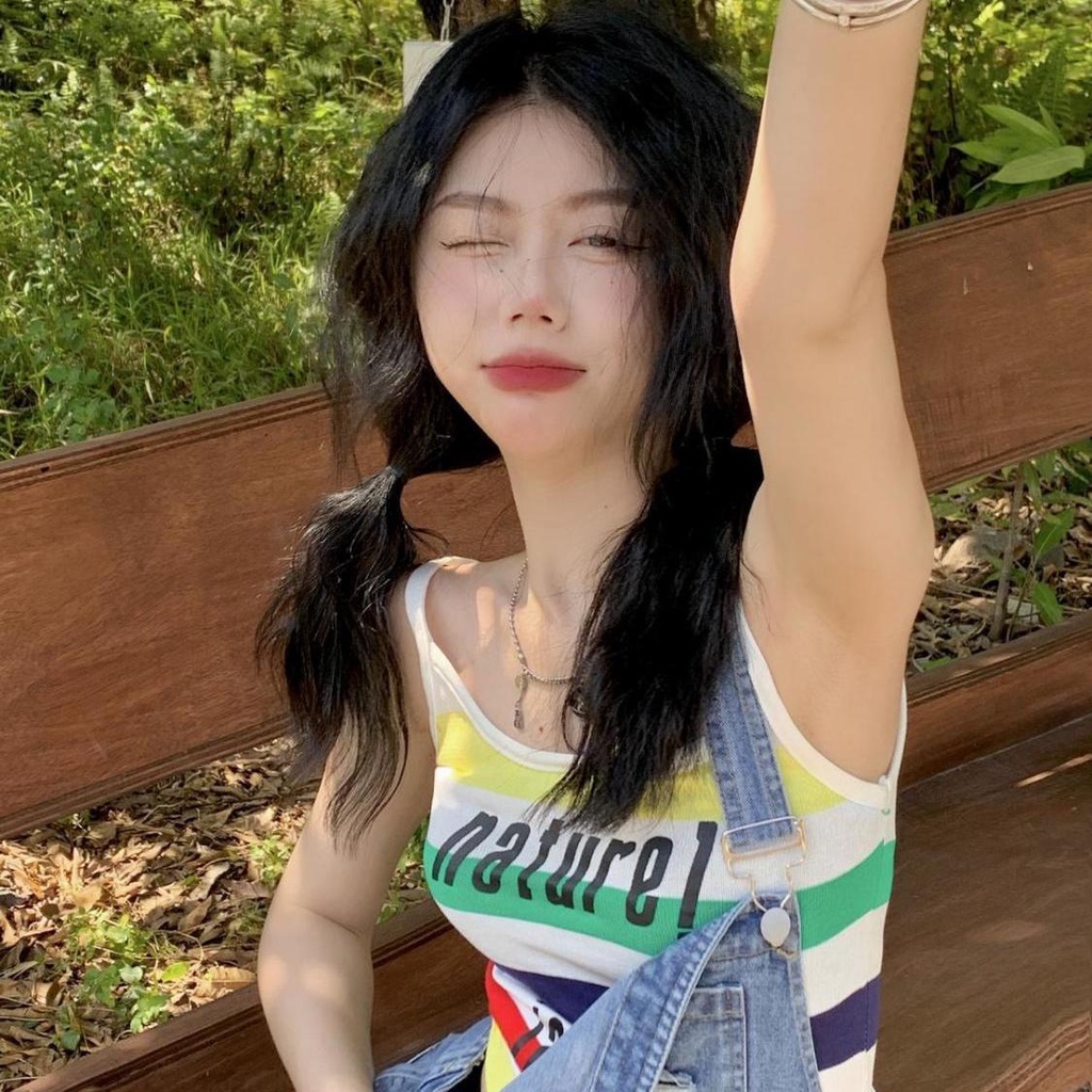 Áo Hai Dây Dáng Ngắn In Chữ Phong Cách Retro Thoải Mái Thời Trang Mùa Hè Cho Nữ