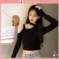 O S Mi N L A M Qu C Quy N Áo Thun Đen Trễ Vai Eo Cao Tay Dài Ôm Dáng Gợi Cảm Mùa Xuân Cho Nữ