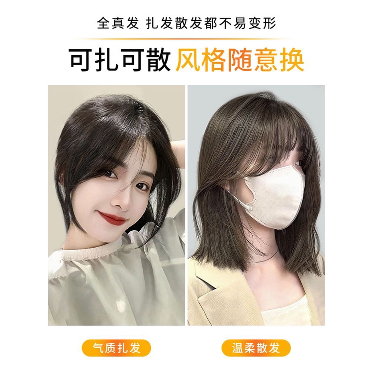 Bộ Tóc Giả Mái Ngang Màu Trắng Bằng Lông Mềm Mại Thời Trang Cho Nữ