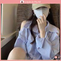 O S Mi N L A M Qu C Quy N Áo Sơ Mi Kẻ Sọc Trễ Vai Dài Vừa Phong Cách Hàn Quốc Sang Trọng Cho Nữ