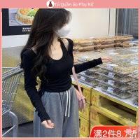 O S Mi N L A M Qu C Quy N Áo Thun Tay Dài Giả Hai Mảnh Màu Đen Dáng Ôm Ngắn Phong Cách Mùa Hè Cho Nữ