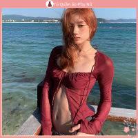 O S Mi N L A M Qu C Quy N Áo Lưới Cổ Vuông Hở Rốn Gợi Cảm Màu Đỏ Thuần Khiết Của Phụ Nữ Mỹ Desire