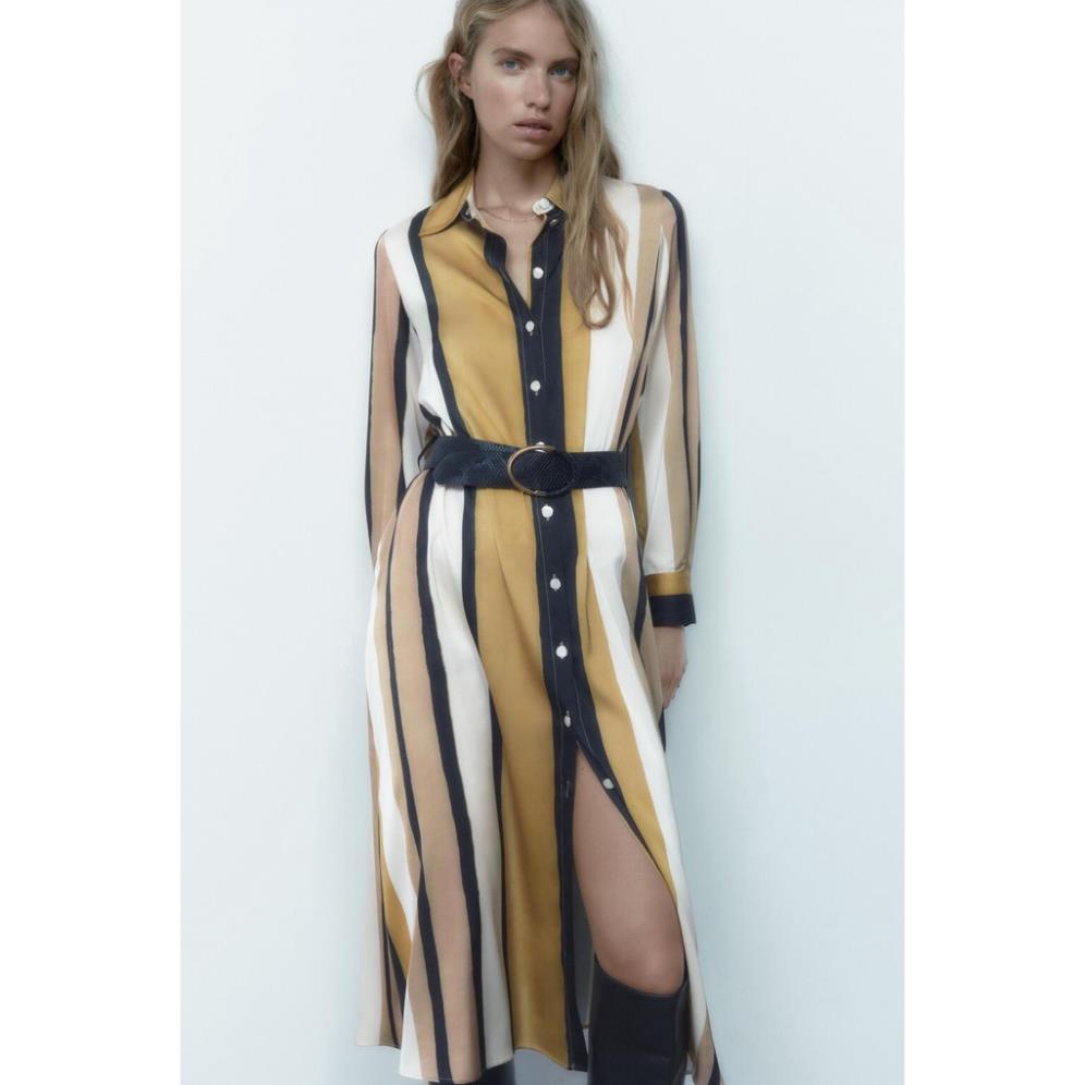 Zara Morocco full tag - Đầm ZARA Kẻ Sọc Phối Thắt Lưng Kiểu vintage YO53