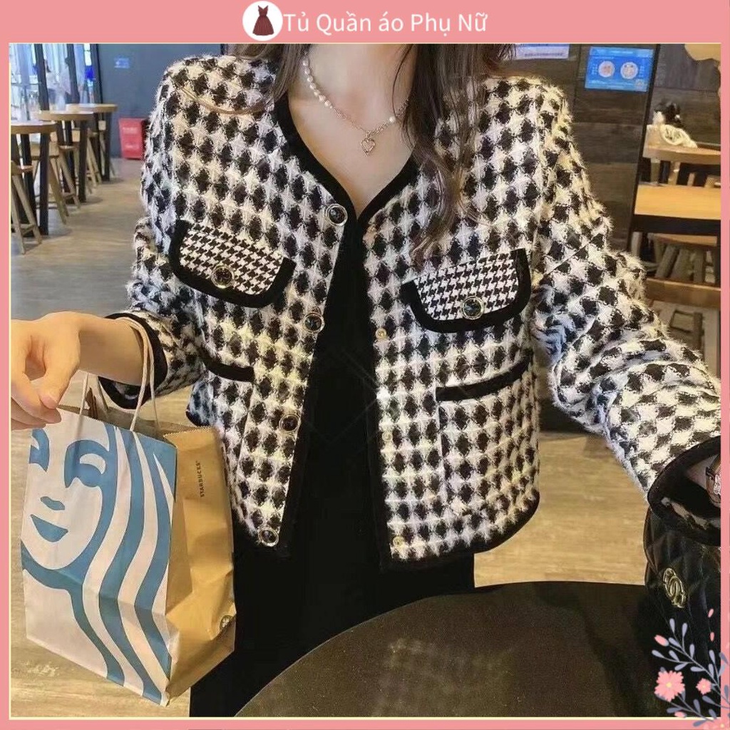 O Kho C Tweed D ng Ng N D t Xiaoxiangfeng Áo Khoác Cardigan Dệt Kim Giả Lông Chồn Phong Cách Vintage Pháp Thu Đông Mới Cho Nữ