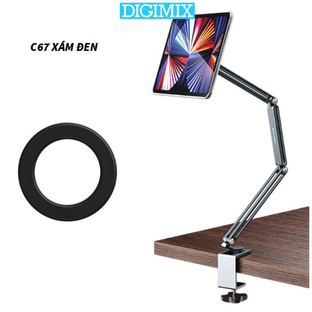 Tay Arm nâng hạ iPad Tablet dán hút năm châm tiện lợi cho máy 7 - 16 inch cao cấp, kẹp cạnh bàn DIGIMIX