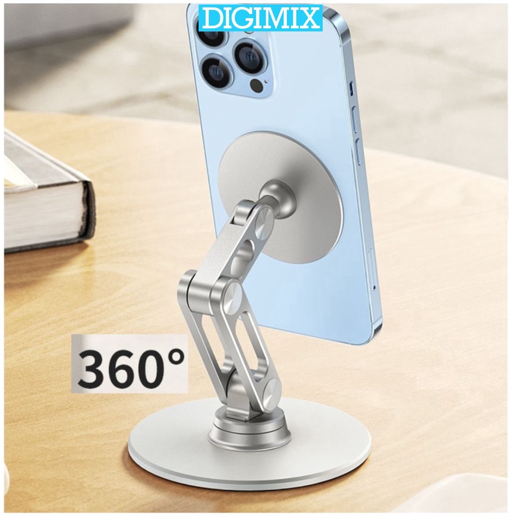 Giá đỡ điện thoại iPhone, máy tính bảng  hít năm châm chân xoay 360 độ DIGIMIX bằng hợp kim nhôm C08