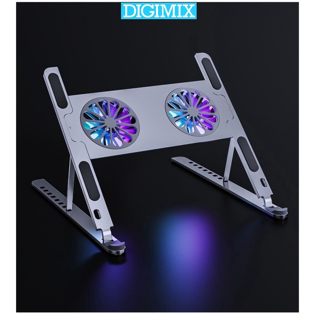 P11F Giá Đỡ Laptop, Macbook, IPAD - Đế Tản Nhiệt Kê Laptop Quạt Led RGB 8 Mức Chỉnh Độ Cao DIGIMIX