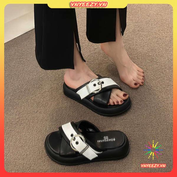 Dép lê đế cao Dép xỏ ngón phối màu thời trang đế dày chéo